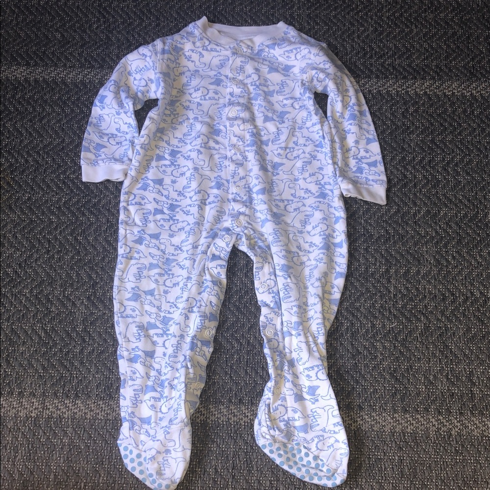 Blue and White Dino Print Footed Baby One-Piece